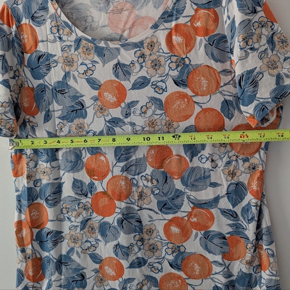 Ann Taylor Citrus Fruit Oranges 🍊 Scoop Neck Stretch Short Sleeve Shirt Medium - Picture 5 of 6